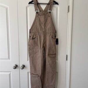 Beige Brown Women's Denim Overalls - Relaxed Straight-Leg - Wild Fabel NWT